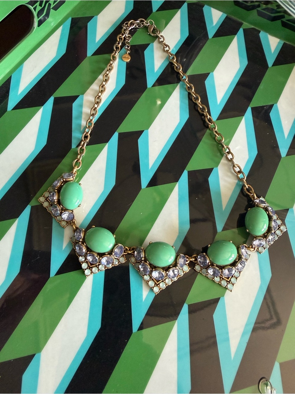 Stella & Dot Vintage Gold-Tone Statement Necklace with turquoise & blue stones.